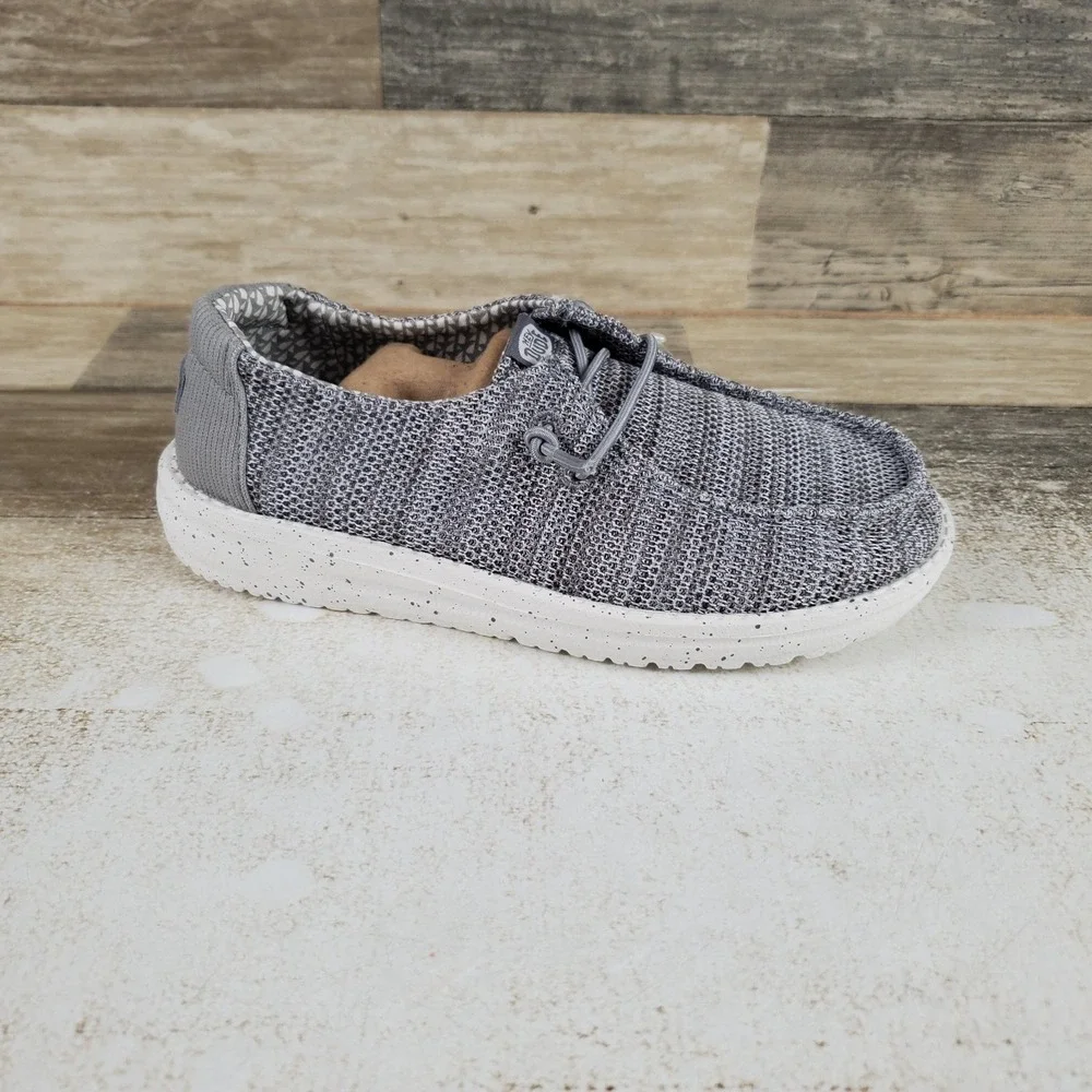 Hey Dude Wally Stretch Sox Kids Loafers Shoe Sz 13 C13 Gray White Knit Round Toe